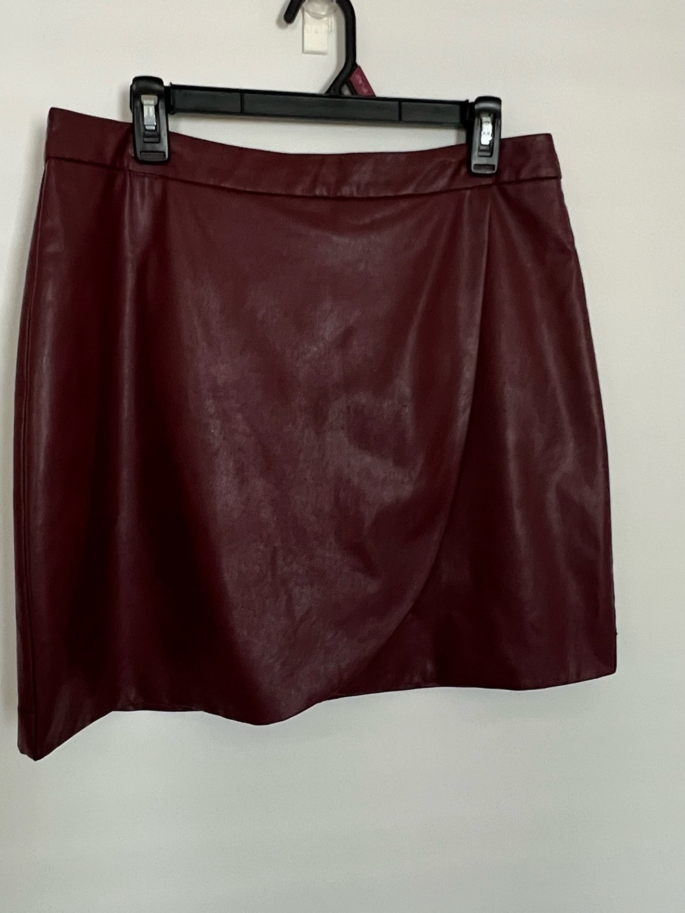 Molly Bracken Faux Leather Wrap Mini Skirt Maroon Burgundy Size L